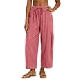 thumbnail image 3 of Linen Barrel Pants Women Drawstring High Waisted Wide Leg Trousers Summer Lounge Pants with Pockets Boho Beach Pant, M, 3 of 8