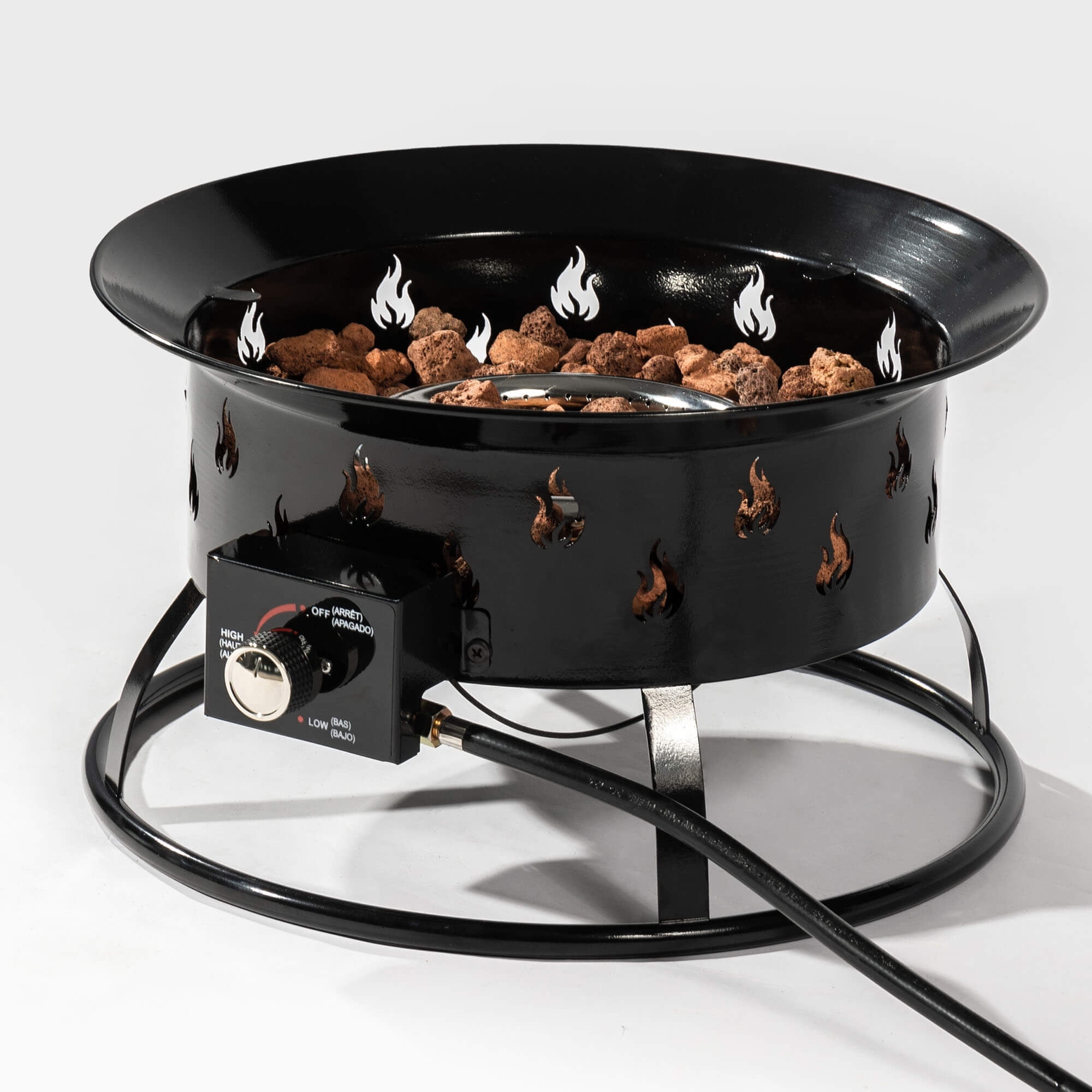 19'' Round Portable Propane Outdoor Camping  Fire Pit with Lockable Cover Lid as Handle