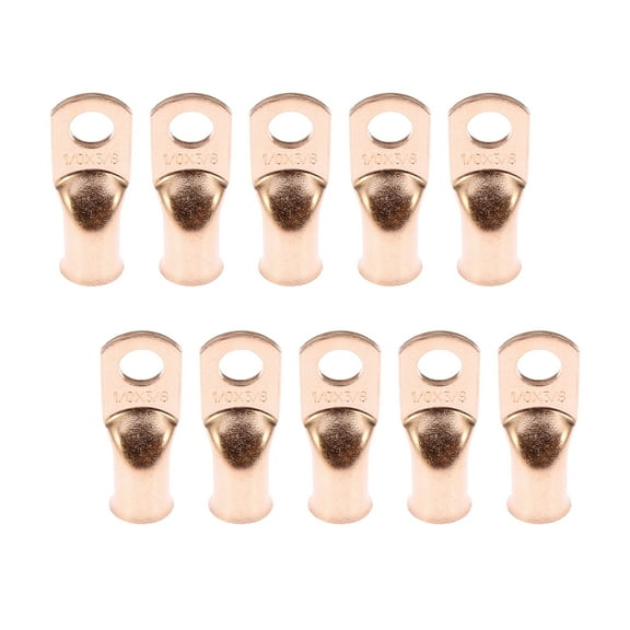 10pcs 1/0 AWG-3/8" Car Auto Battery Cable Ends Tubular Ring Terminals Closed End Crimp Connectors Copper Tone