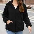 thumbnail image 2 of Lovskoo Winter Coats for Women Fuzzy Fleece Full Zip Long Sleeve Solid Color Plush Hooded Casual Jacket Black, 2 of 7