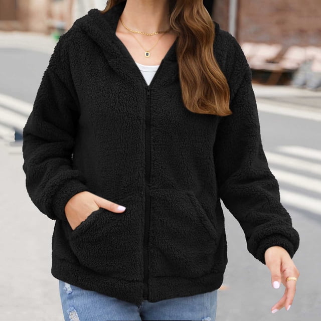 Chaquetas y abrigos casuales de manga larga con capucha para mujer, con capucha, de un solo pecho, de manga larga, de color liso, de felpa de doble cara, chaqueta casual de manga larga con capucha, su