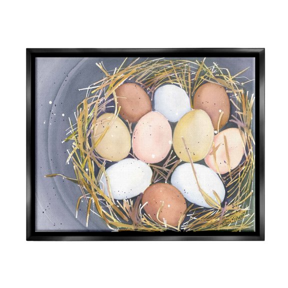 Stupell Industries Bird Nest Eggs Nature Painting Animals & Insects Painting Black Floater Framed Art Print Wall Art