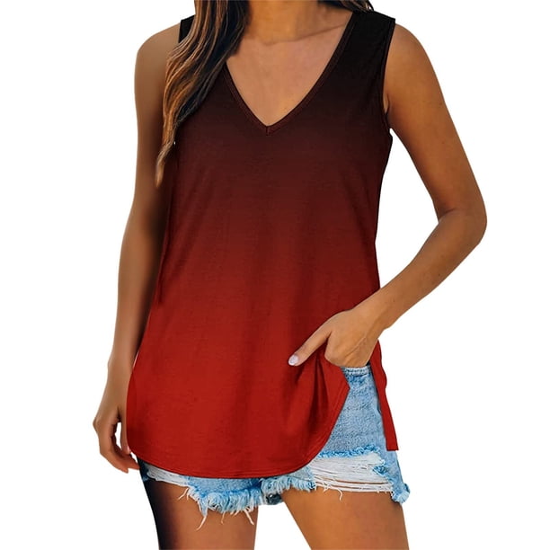 Camiseta Sin Mangas Para Mujer Tops Sin Mangas Blusa Casual Estampado Con Cuello en V de Moda Odeerbi ODB162541