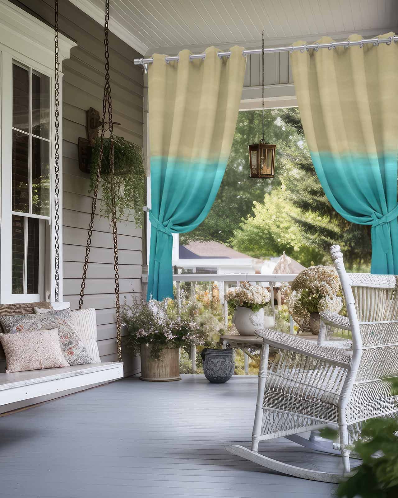Teal Blue Ombre Outdoor Curtains for Patio, Modern Abstract Privacy Drapes Grommet Waterproof Outside Curtains for Porch/Cabana/Balcony 54"x 108", 2 Panel