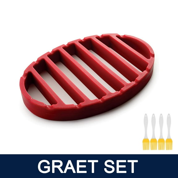 Oval Silicone Roast Rack with 4Pcs Basting Brush, Pressure Cooker Roasting Rack, Red, 8" x 5.3"