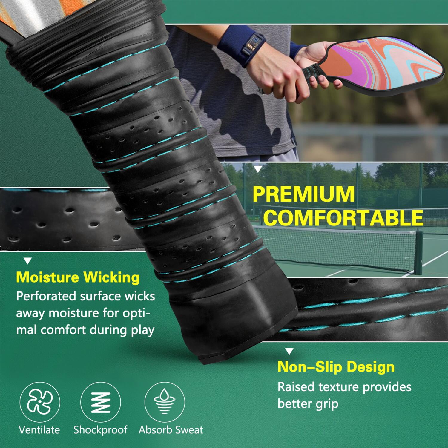 Pickleball Paddles Set Of 2, Fiberglass Surface, Liquid & Marble Print, 4 Balls & Bag