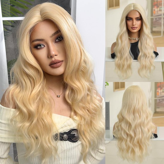 Yanonmyfd 24 Inches Long Wavy Purple Wig for Women Natural Synthetic Hair Heat Resistant Ombre Wigs with Dark Roots for Daily Party Cosplay Wear