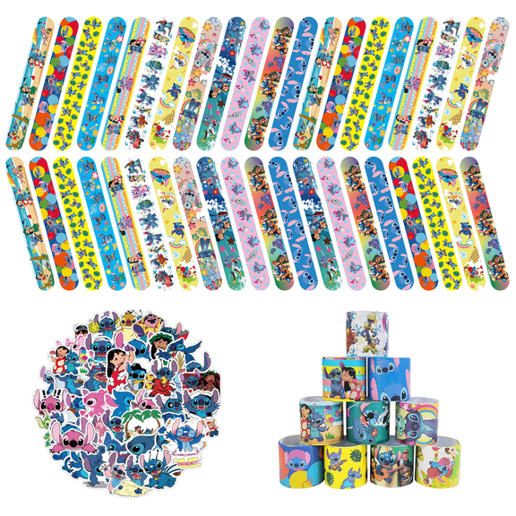 Stitch Slap Bracelet Set, 40 Pcs Stitch Bracelet and 50 Pcs Stitch Stickers, Suitable for Boys and Girls Kids - Stitch Themed Party Favors for Stitch Theme Birthday Party Supplies