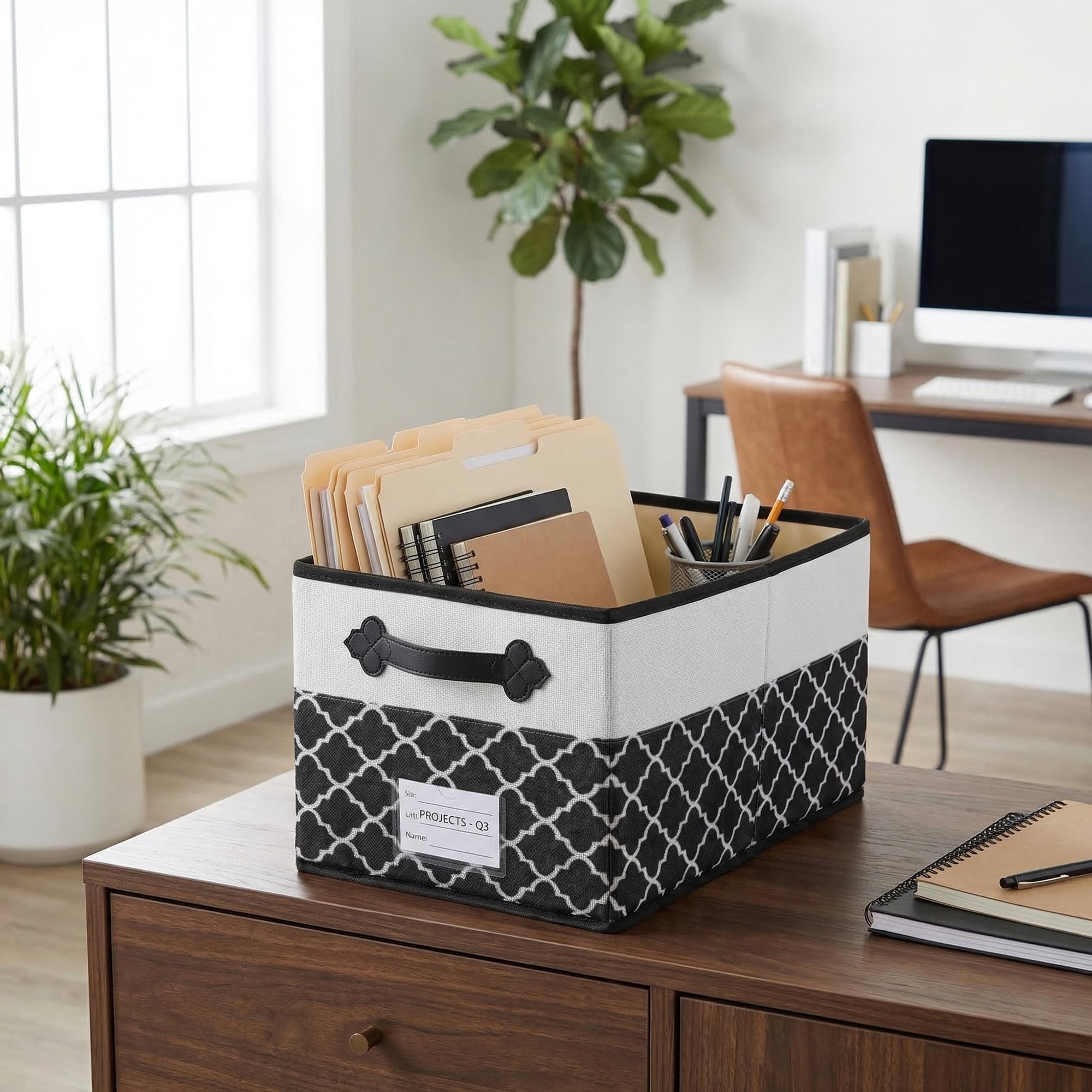 Unique Bargains Storage Basket with Handle for Organizing Objects Black 15"x9.8"x8.3"