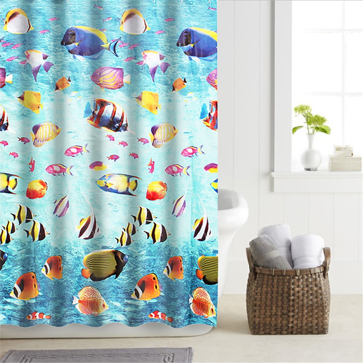 Underwater Landscape Shower Curtain, Ocean with Fish, Transparent