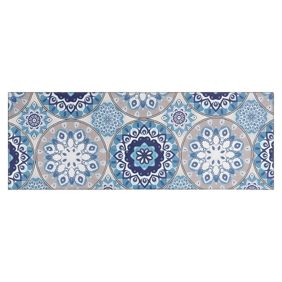 Blue Ethnic Mandala Pattern Kitchen Rug Mat,Kitchen Runner Rugs Non Skid Washable,Decorative Kitchen Floor Mats for Kitchen,Sink,Laundry,17"X47"