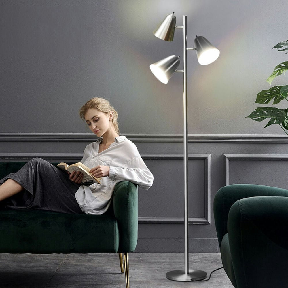 Canddidliike 64 Inch 3-Light LED Floor Lamp Reading Light, Vanity Lights for Living Room Bedroom, Silver