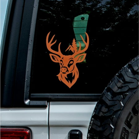 (2 Pcs Nut Brown 7 x 9.3 ) - Vinyl Sticker Decal - Whitetail Buck Deer Stencil Inspired Design - No Background Waterproof - Ideal for Decorating Laptops Water Bottles Cars | VER1K16404NB