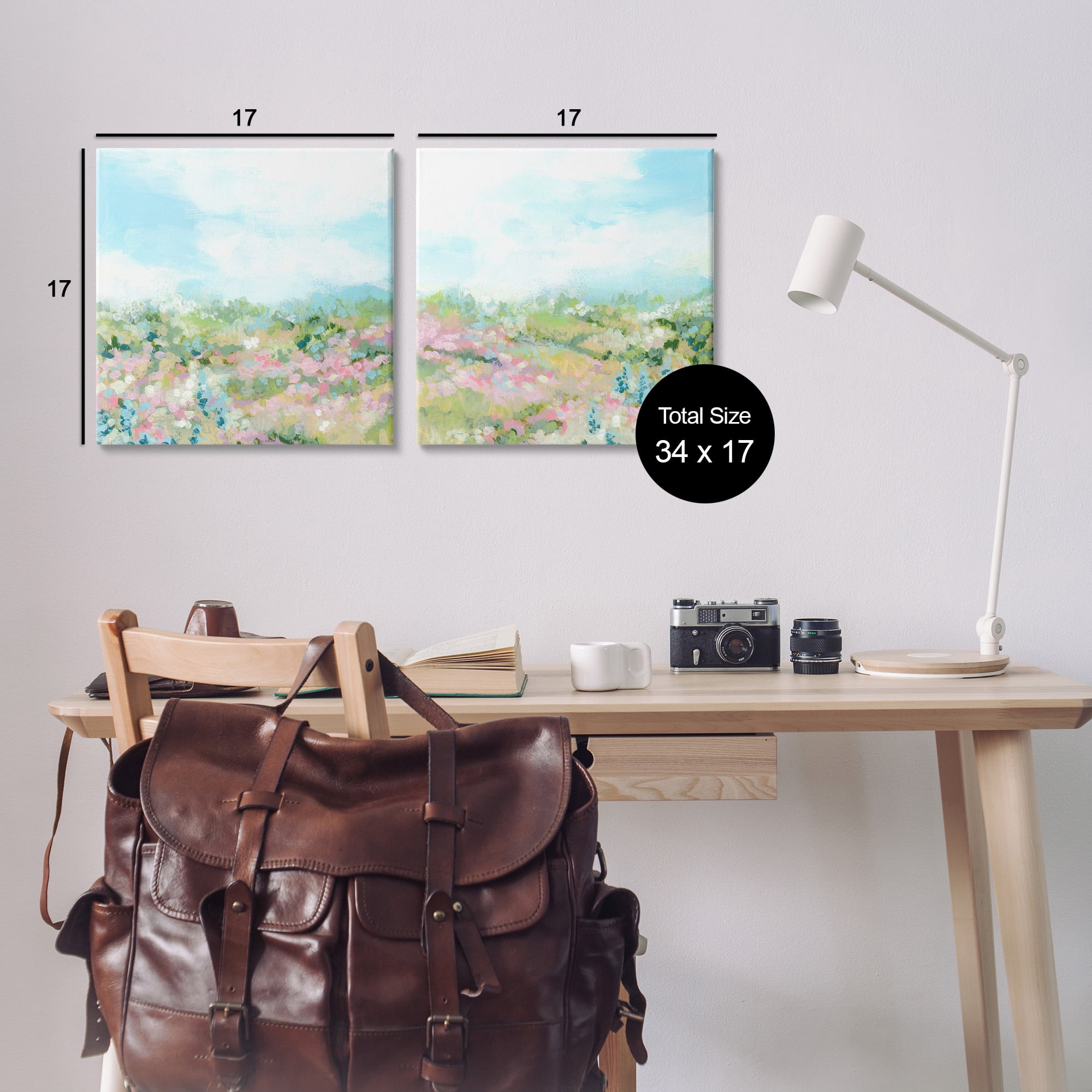 Stupell Industries Abstract Cottage Meadow Landscape Painting Gallery Wrapped Canvas Art Print Wall Art, 17 x 17, Set of 2
