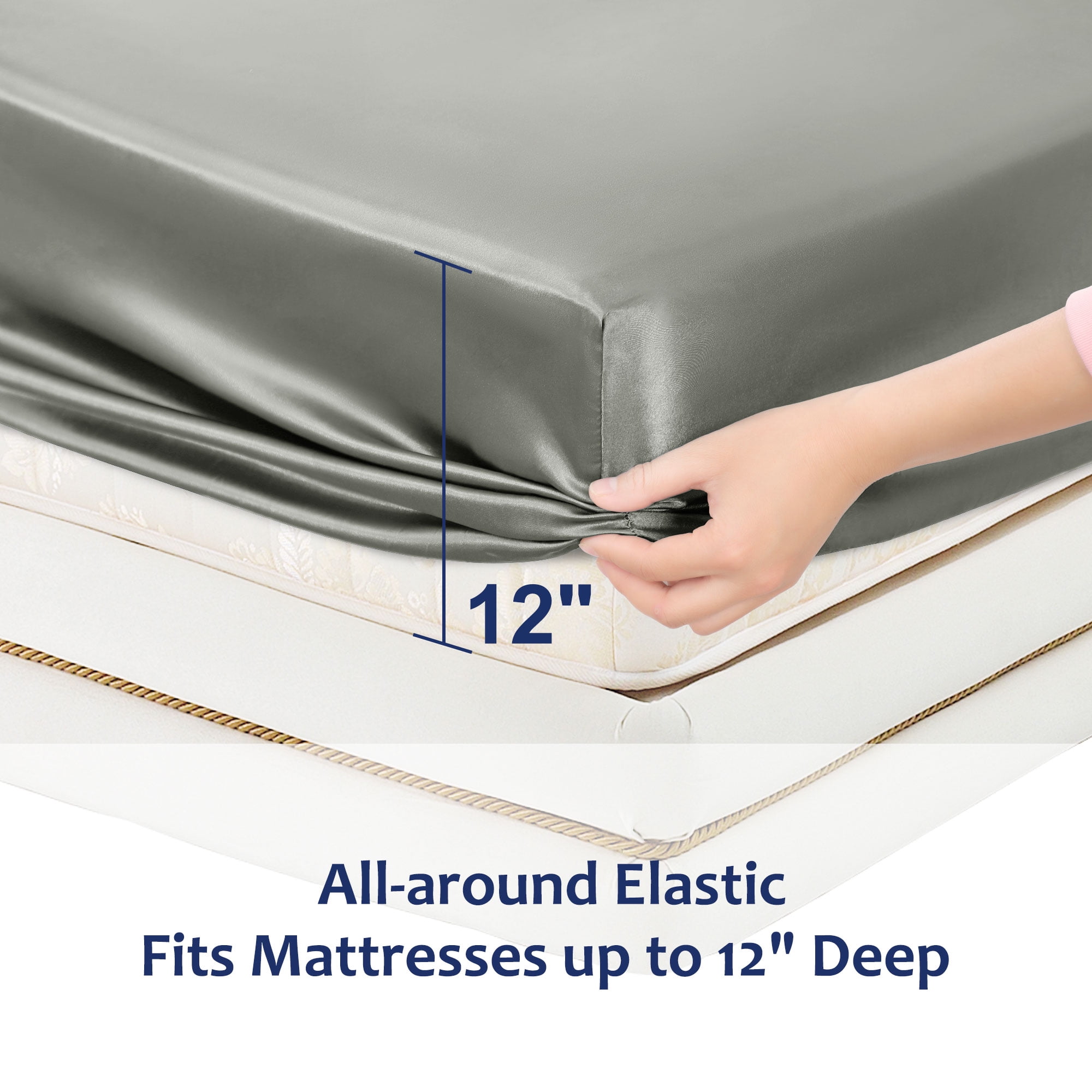 Unique Bargains Silky Deep Pocket Bed Sheet Soft King Light Gray