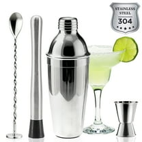 Professional 304 Stainless Steel Cocktail Shaker Set, 26oz Shaker with Jigger, Bar Spoon & Ice Muddler - Complete Bartending Kit for Beginners