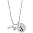 thumbnail image 1 of Delight Jewelry Silvertone Survivor with Pink Ribbon Silvertone Script Initial Disc - S - Charm Necklace, 20"+3", 1 of 4