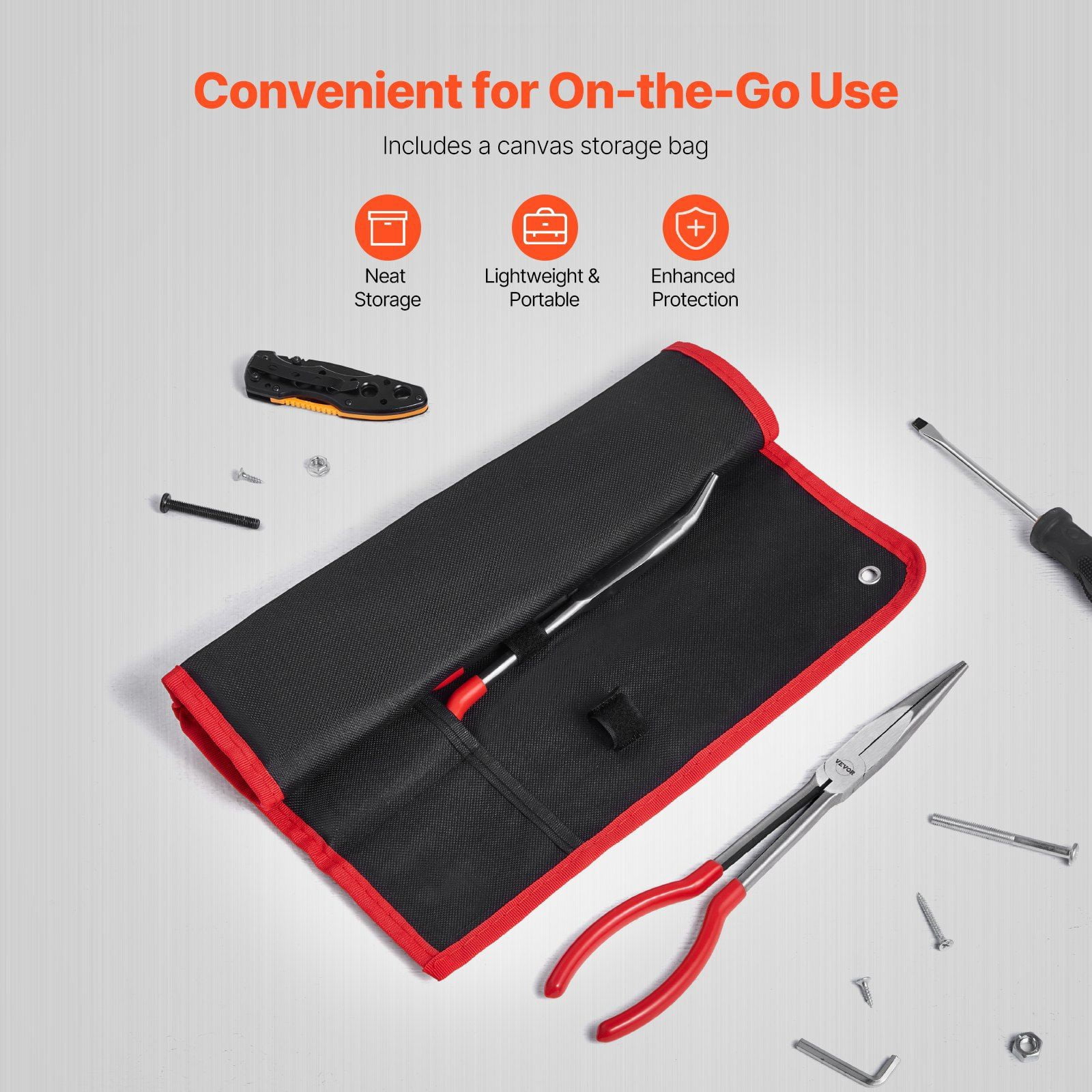 5 Piece Professional Pliers Set with Storage Bag Including 11 Inch Long Needle Nose Diagonal Cutting 45 Degree 90 Degree Bent Nose and Round Nose Pliers