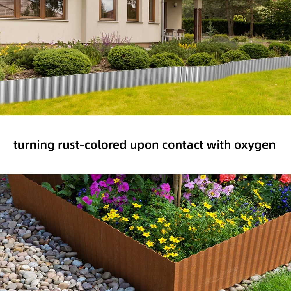 12 Inch 10 FT Garden Landscape Edging Border Galvanized Sturdy Metal Hemmed DIY Edging for Landscaping Lawn Flower Beds Patio Pathway Divider Design, Silver