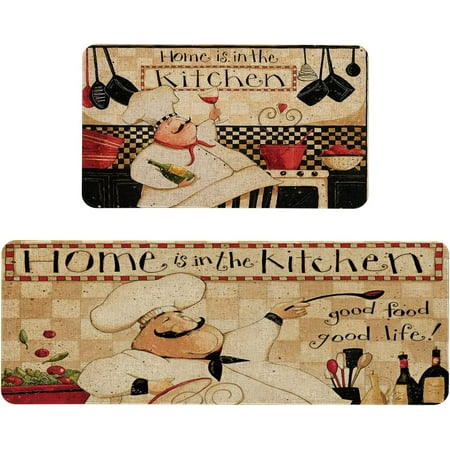 

Farmhouse Kitchen Rugs and Mats Set of 2 Home is The Kitchen Chef Kitchen Mat Seasonal Holiday Cooking Sets Washable Non-Slip Floor Mats for Home Kitchen Decor - 17x29 and 17x47 Inch