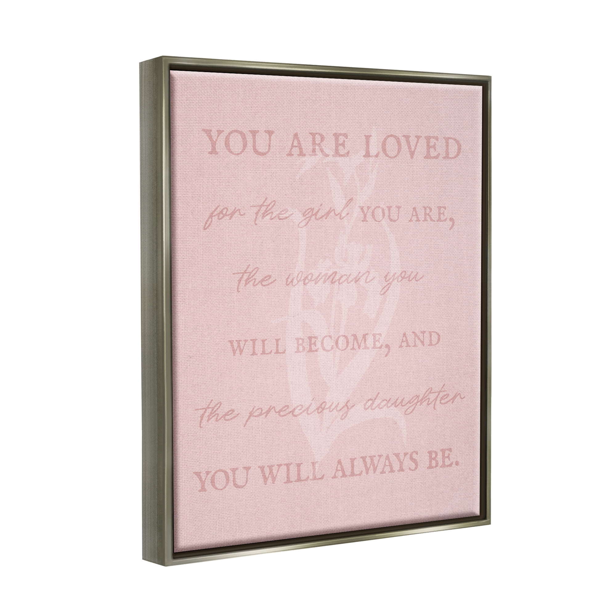 Stupell Industries Daughter You Are Loved Inspirational Painting Gray Floater Framed Canvas Art Print Wall Art, 25 x 31