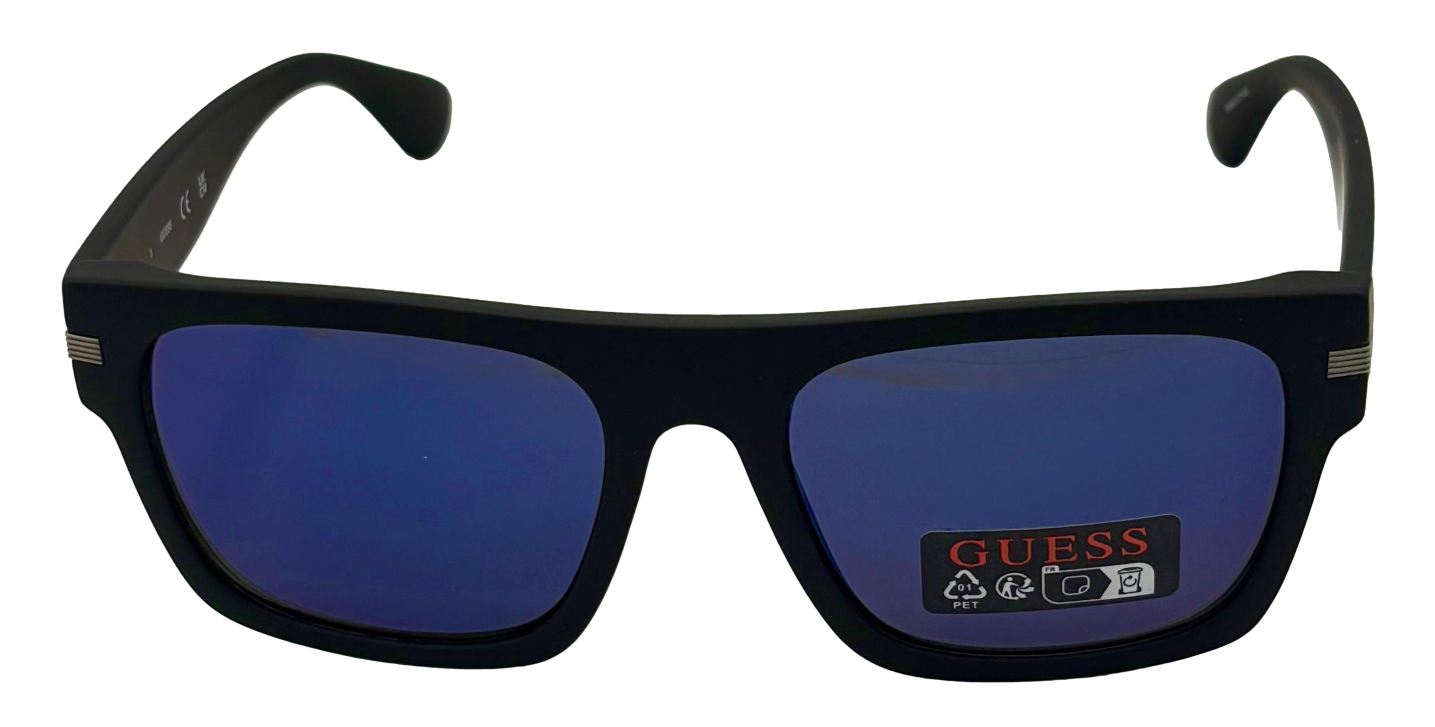 Guess Sunglass Mens Matte Black Rectangle Plastic, Mirror Lens GO00012. 2C