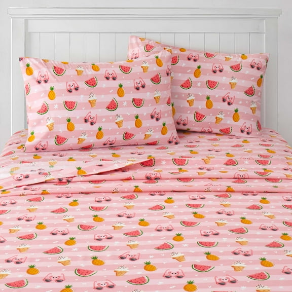 Sweet Home Collection Microfiber Sweet Summer Fun Pink Kids Sheet Set Full