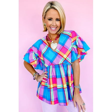 Women V Neck Ruffled Short Sleeve Babydoll Top