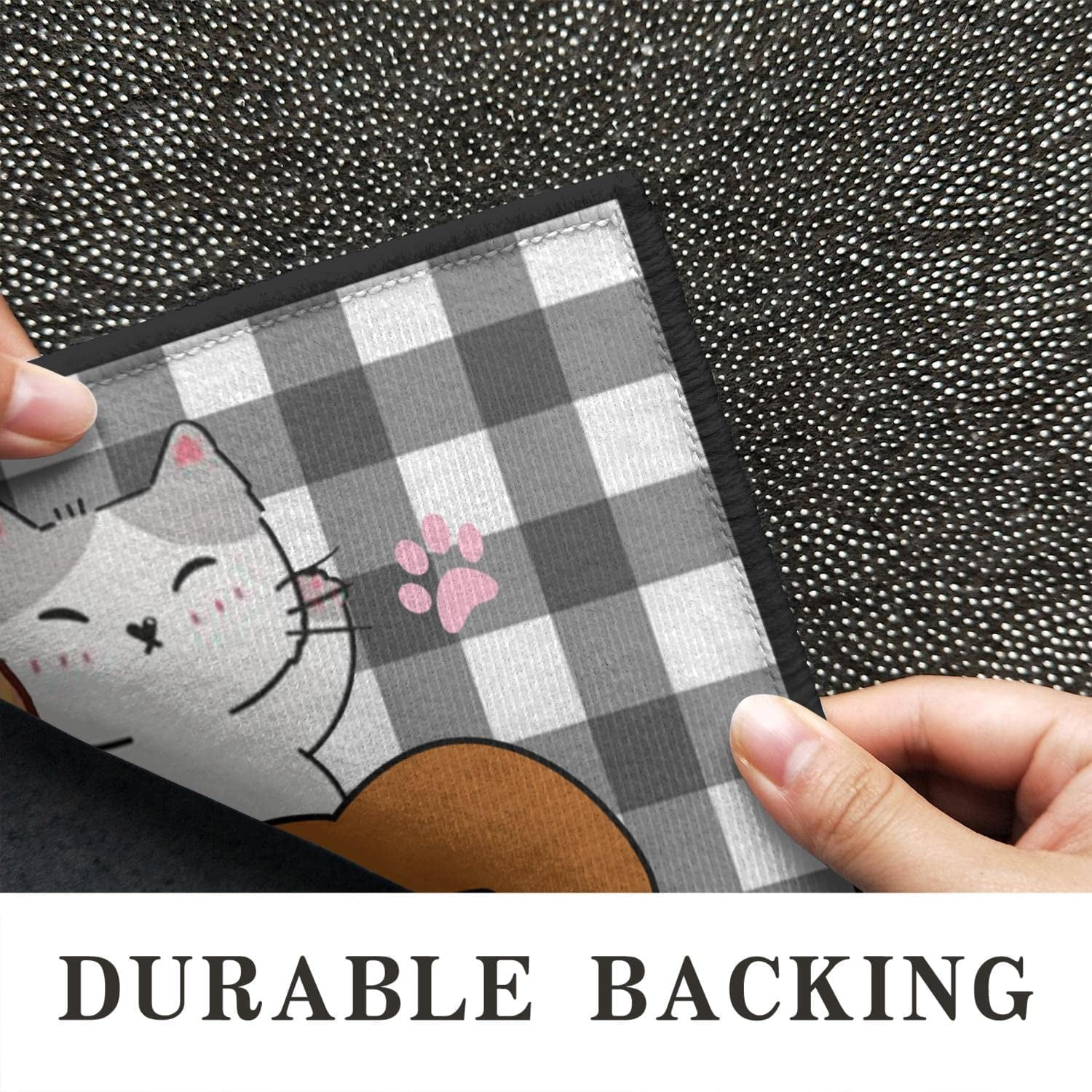 Cat Paws Plaid Doormat Non-Slip Absorbent Resist Dirt Front Door Mat Machine Washable Welcome Mats Outdoor Inside Floor Rugs for Entryway 30" X 17"