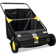 iRerts 26-Inch Push Lawn Sweeper, Hand Leaf Sweeper for Lawn with 7 Cu. Ft. Hopper Bag, Lawn and Leaf Cleanup Collector with 4 Spinning Brushes, Durable Wheels, Adjustable Brush Height, Black