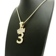 thumbnail image 3 of Stone Stud Tilded Crown Number Pendant with 3mm 18" Rope Chain Necklace, 3, Gold-Tone, 3 of 4