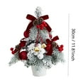 thumbnail image 3 of 11.8 Inch Pre Lit Mini Tabletop Christmas Tree with Ornaments, Snow Flocked Artificial Christmas Tree with Cowbells Berries Velvet Bow Pine Cones, Desktop Holiday Decor for Home Office, 3 of 5