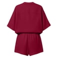 thumbnail image 5 of Costeam Womens Two Piece Outfit Tie Knot V Neck Short Sleeve Top and Elastic Drawstring Waist Shorts Set Linen Blend Matching Set with Pockets, 5 of 9
