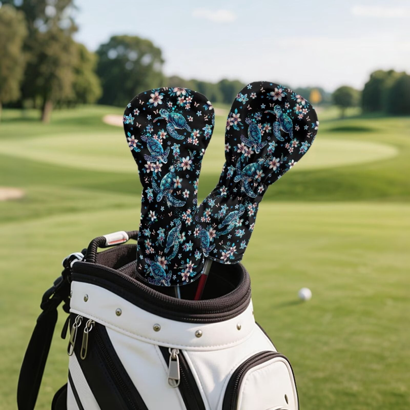 Uorisanigo Golf Club Covers Driver Headcover and Fairway Wood Head Covers Hybrid Headcovers, Lightweight PU Leather Boho Turtle Golf Club Head Cover with Soft Lining, Set of 3