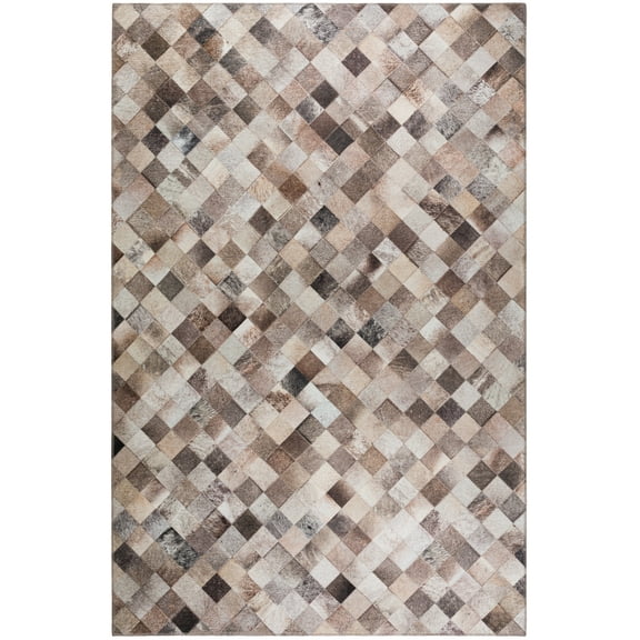 Laredo Mosaic Faux Hide Grey Geometric 1'8" x 2'6" Non-Skid Accent Rug