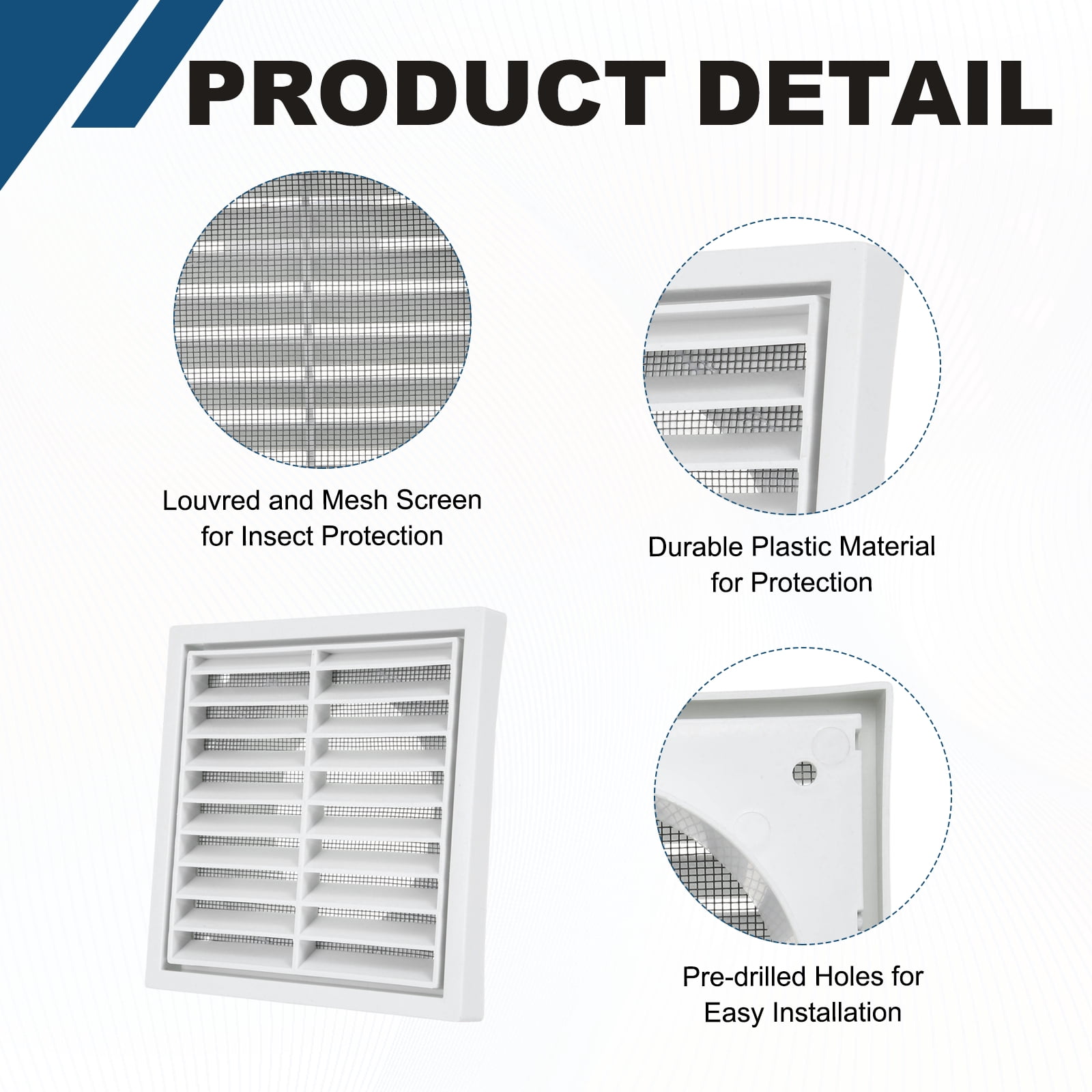 Uxcell 2Set Vent Cover with Screen Mesh (4" Opening, 5.5"L x 5.5"W) - Square Louver Air Wall Vent ABS Plastic Exhaust Ventilation Grille for Central AC/Bathroom/Kitchen/Garage, White