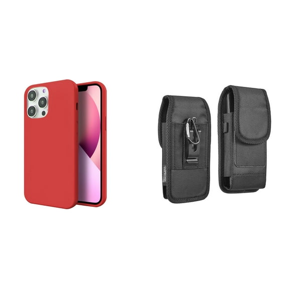 Slim Silicone Case and Belt Holster Pouch for iPhone 14 Pro Max - Red