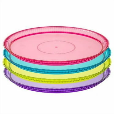 12" Ridged Assorted Color Jewel Round Tray - Large Disposable Serving Tray for Parties Catering Events Snacks Appetizers Dips Portion Control Food Presentation Party (1)