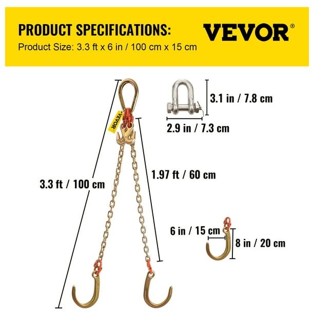 VEVOR J Hook Chain, 5/16 in x 10 ft Bridle Tow Chain, G80 Bridle