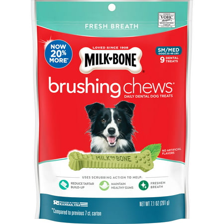 Milk-Bone Brushing Chews Daily Dental Dog Treats, Fresh Breath, Small-Medium, 7.1 Ounces, 9 Bones Per