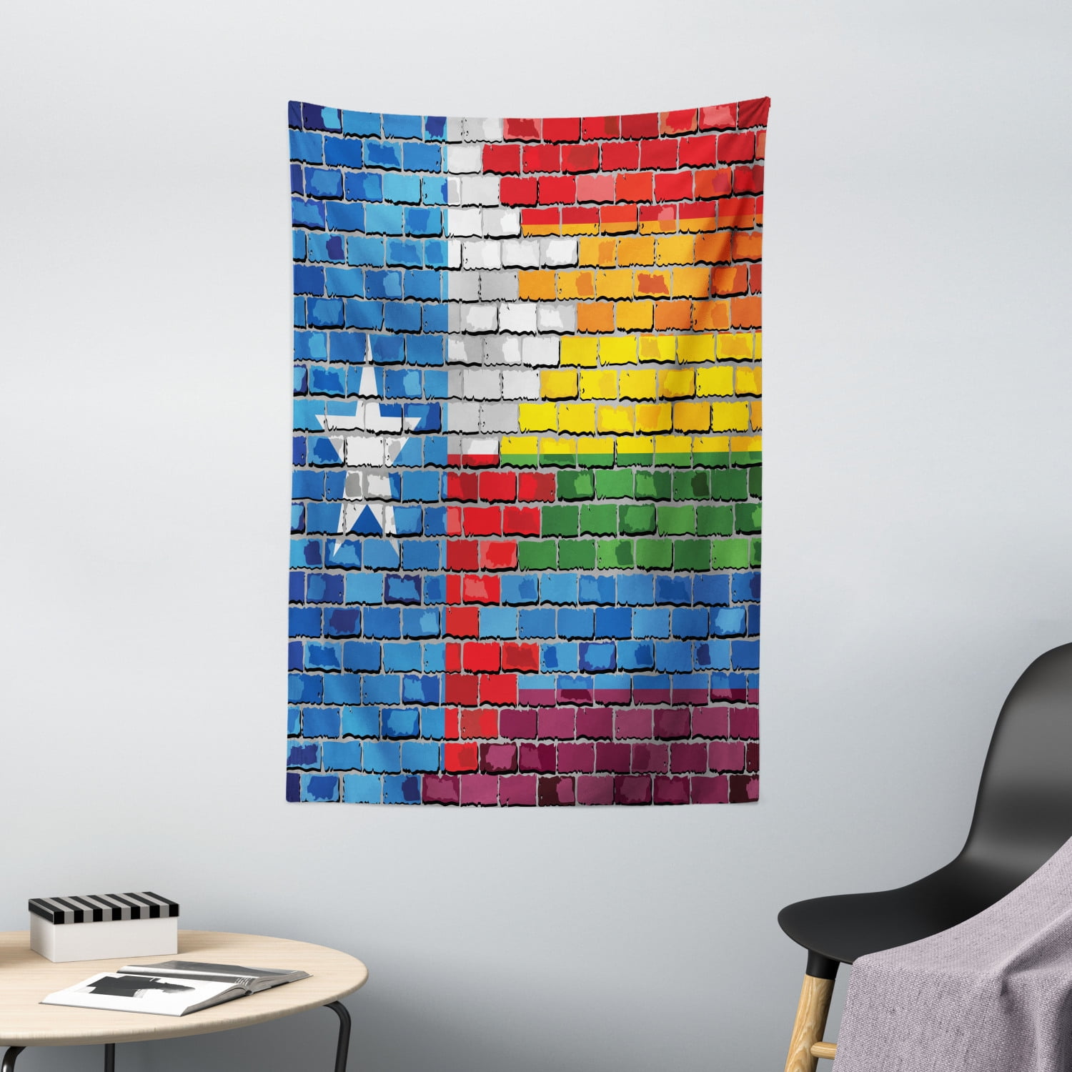 Austin Tapestry, Brick Wall Textured Grungy Image Painted in Texas Flag
