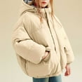 thumbnail image 2 of Cethrio Girls Puffer Jackets, Long Sleeve Casual Thickened Full Zip Winter Coats with Hood Beige Size 7-8 T, 2 of 3