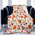 thumbnail image 5 of Fall Pumpkin Maple Leaf Throw Blanket, Saffron Soft Flannel Fleece with Autumn Harvest Print, Cozy Warm Thanksgiving Halloween Decor for Couch Sofa, 27x40in, 5 of 7