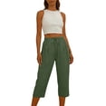 thumbnail image 7 of RQYYD Women's Elastic Waist Drawstring Capri Pants Casual Summer Button Detail Loose Cotton Blend Trousers with Pockets, 7 of 7
