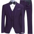 thumbnail image 1 of YFFUSHI Men's Slim Fit 3 Piece Suit One Button Business Wedding Prom Suits Blazer Tux Vest Trousers Purple Small, 1 of 5