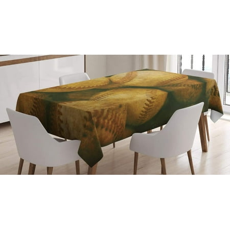 Vintage Tablecloth, Vintage Baseball Background American Sports Theme Nostalgic Leather Retro Balls Artwork, Rectangular Table Cover for Dining Room Kitchen Decor, 60" X 84", Brown