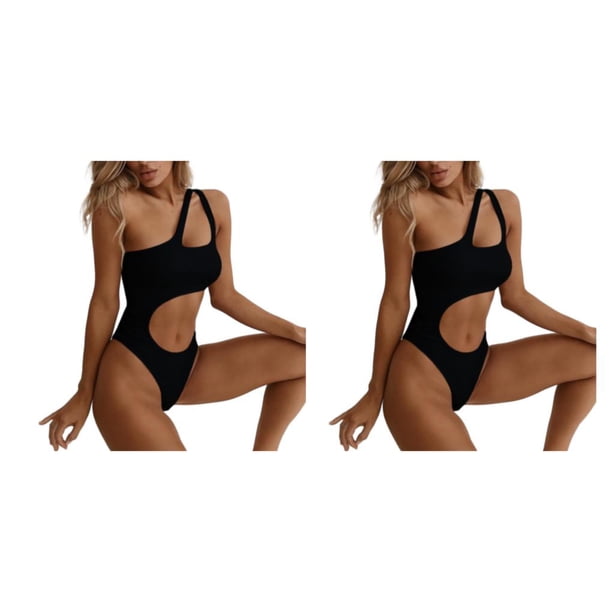 Guardurnaity Bikinis para mujer, transpirables, sin alambre, elásticos, de repuesto, Sexy, elegante, para playa, para nadar, traje de baño negro Negro METRO 2piezas