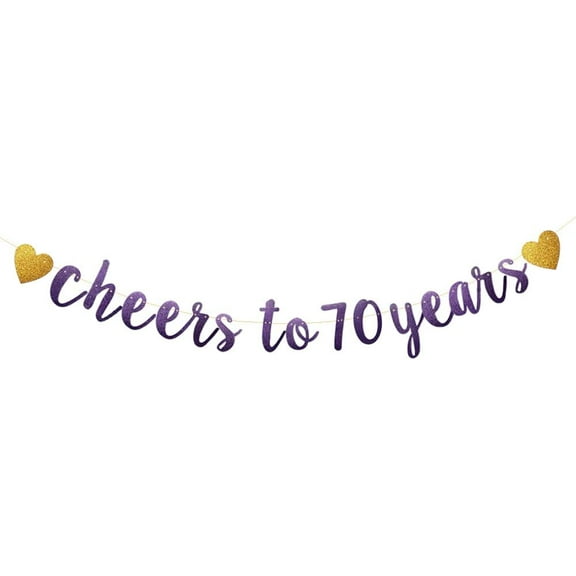 Purple Glitter Paper Banner, Pre-Strung,70th Birthday/Wedding Anniversary Party Decoration Supplies, Letters Purple Cheers to 70 Years