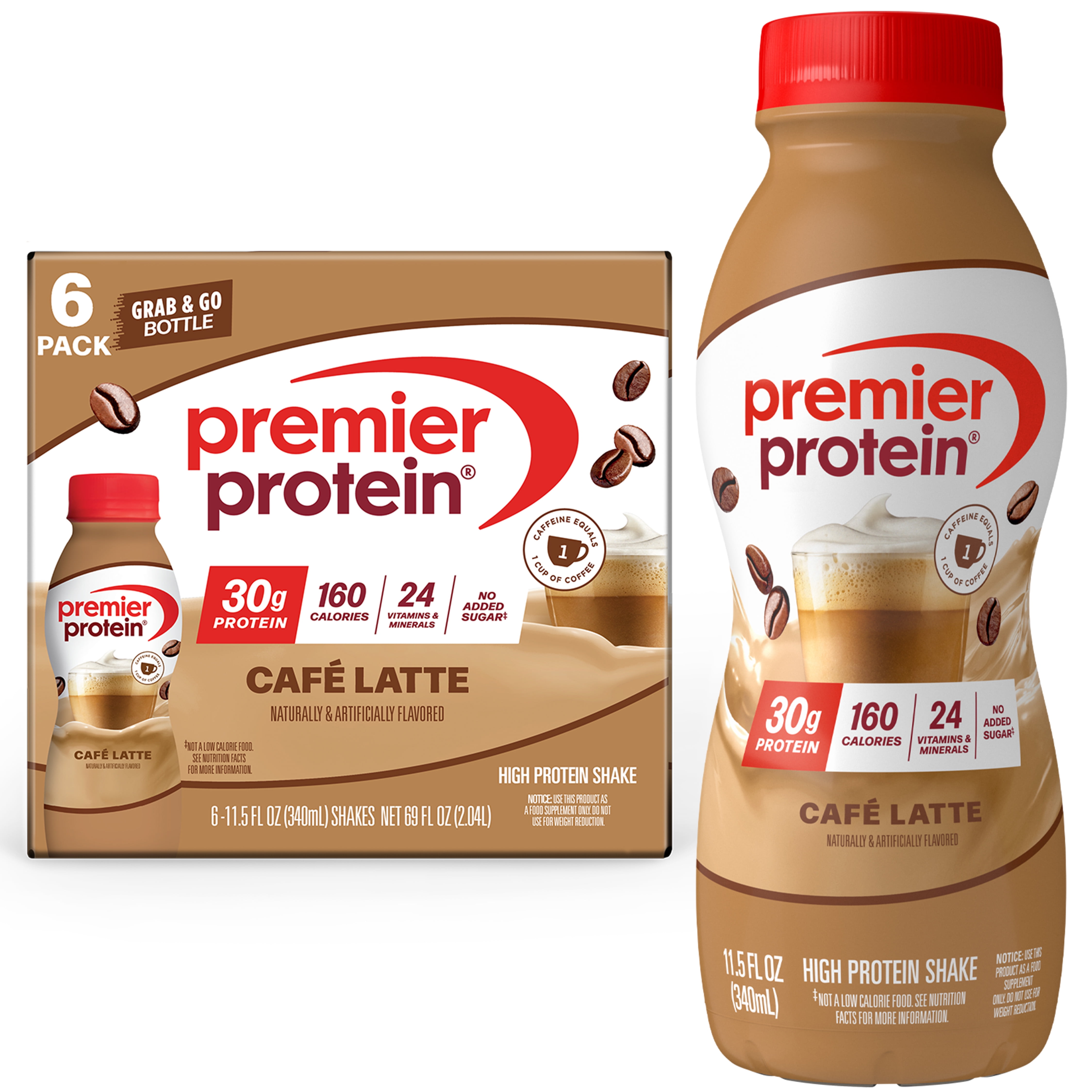 (3 pack) Premier Protein Shake, Café Latte, 30g Protein, 11.5 Fl Oz, 6 Ct