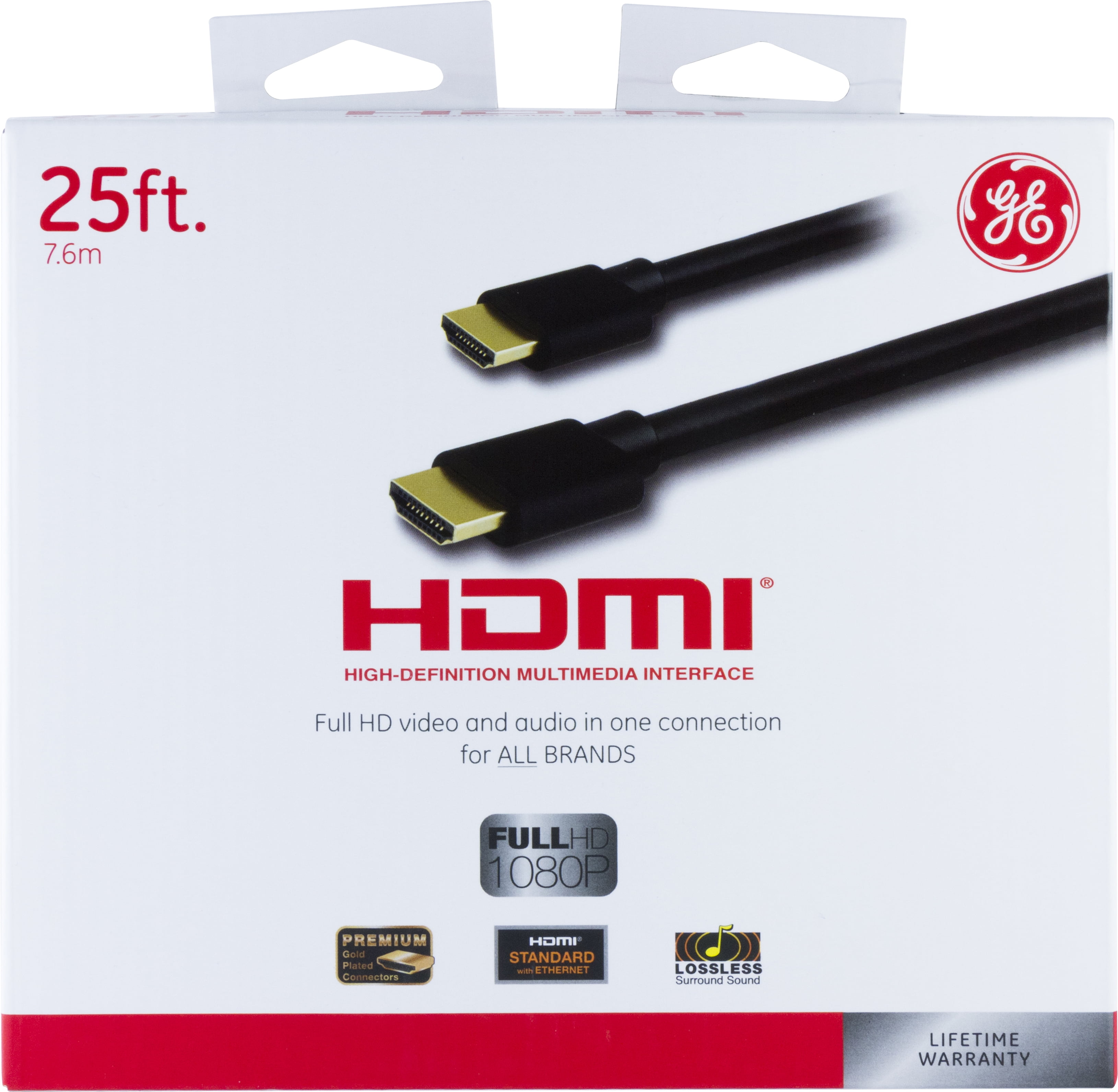 GE 25 ft. HDMI Cable with Ethernet, 1080P HD 4K, Black, 33577